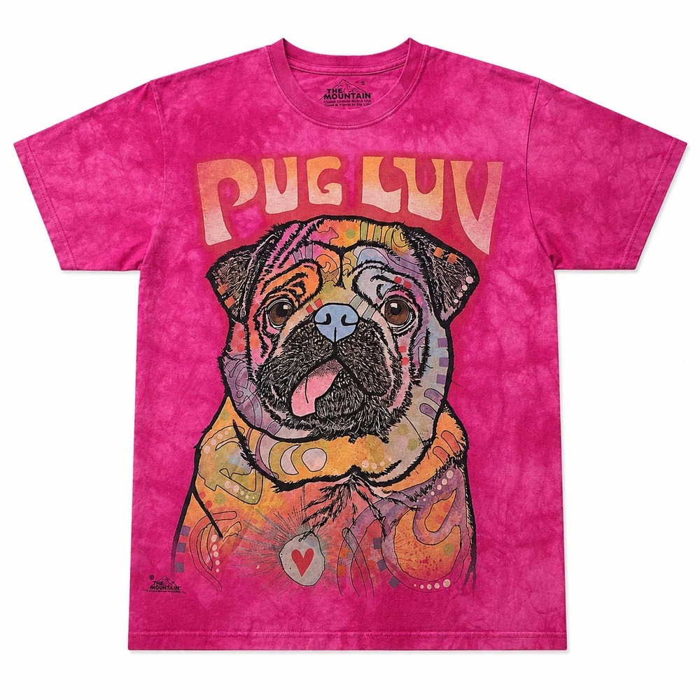 The Mountain 2015 Pug Luv Dean Russo Graphic T-Shirt Pink Tie Dye Dog Art Small